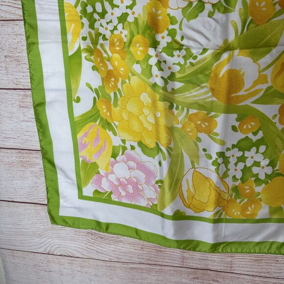 Vintage SM Kent Avon Burst of Spring Floral Japan Green Head Hair Wrap Mob Wife - Picture 7 of 11